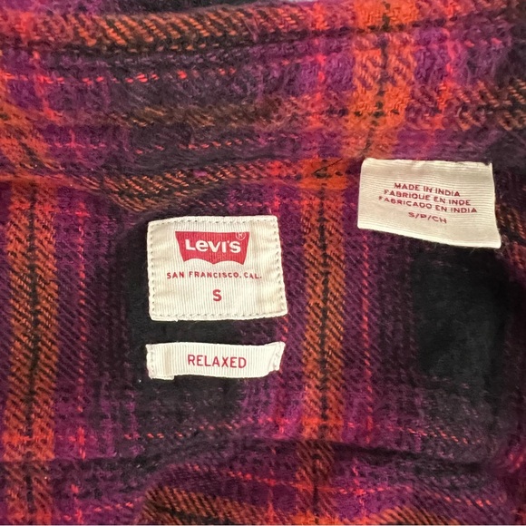 *SOLD* Levi's Classic Worker Overshirt Plaid Purple Orange Small Relaxed - Picture 4 of 13